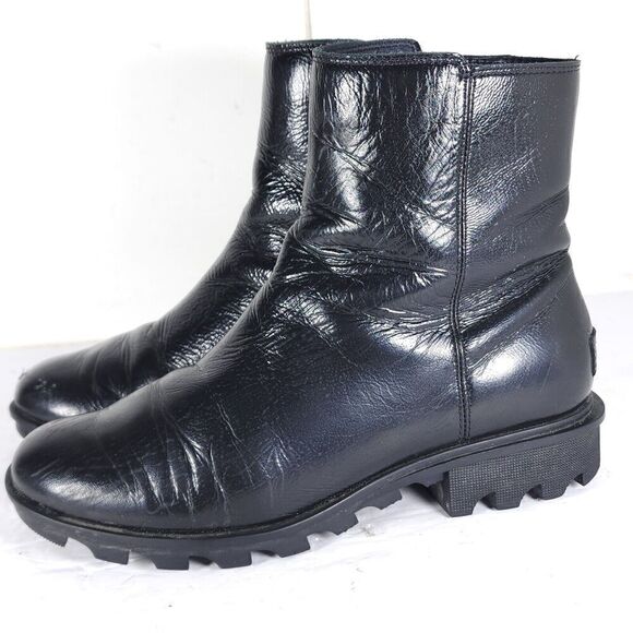 Sorel Women’s Emilie II US 8,5 Black Patent Leather Side Zip Ankle Boots Booties - Picture 2 of 15